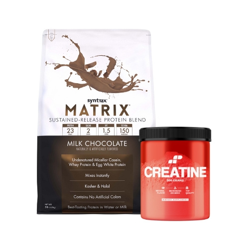 Białko Syntrax Matrix 5.0 Milk Chocolate 2270g (75 porcji) + Kreatyna MP Nutrition Monohydrate 500g (100 porcji)