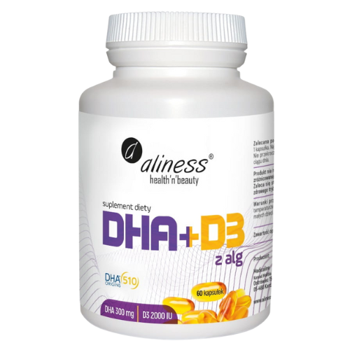 ALINESS - Omega DHA 300mg z Alg + D3 2000IU - 60caps.